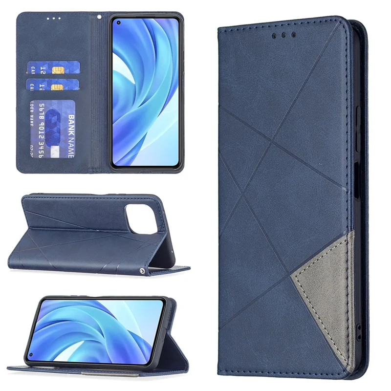 Geometric Pattern Auto-Absorbed Stand Leather Phone Case for Xiaomi Mi 11 Lite 4G / 5G  / 11 Lite 5G NE - Blue