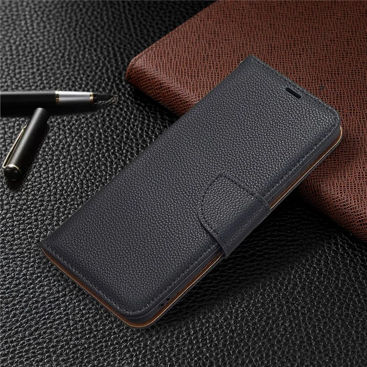 Litchi Texture Wallet Stand Leather Phone Case avec Sangle Poignet pour Xiaomi Mi 11 Lite 4G / 5G /11 Lite 5G NE - Noir