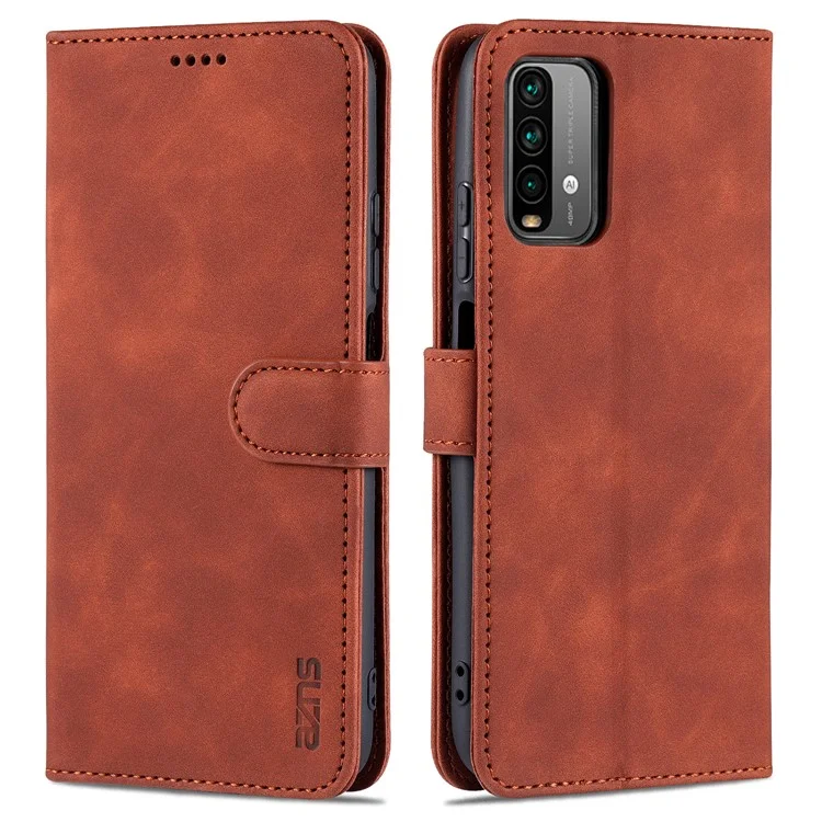 AZNS All-round Wallet Stand Design PU Leather Phone Cover Case for Xiaomi Redmi 9T/9 Power/Note 9 4G (Qualcomm Snapdragon 662)/Poco M3 - Brown