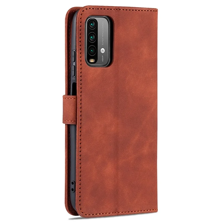 AZNS All-round Wallet Stand Design PU Leather Phone Cover Case for Xiaomi Redmi 9T/9 Power/Note 9 4G (Qualcomm Snapdragon 662)/Poco M3 - Brown