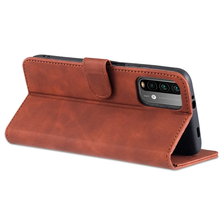 AZNS All-round Wallet Stand Design PU Leather Phone Cover Case for Xiaomi Redmi 9T/9 Power/Note 9 4G (Qualcomm Snapdragon 662)/Poco M3 - Brown