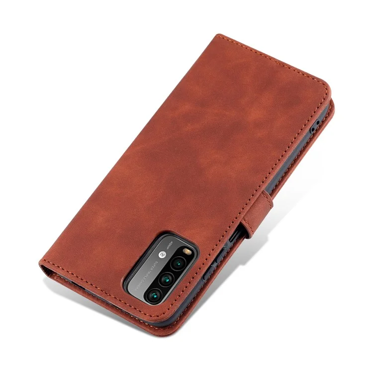 Diseño de Stand de Billetera General AZNS Case de Cobertura de Teléfono de Cuero PU Para Xiaomi Redmi 9T/9 Power/Note 9 4G (Qualcomm Snapdragon 662)/Poco M3 - Marrón