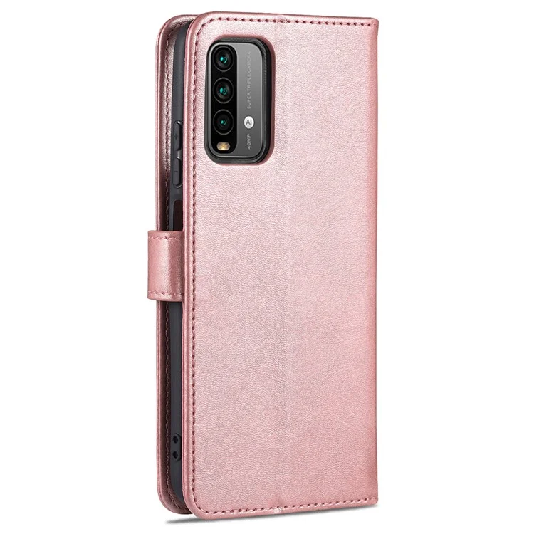 AZNS All-round Wallet Stand Design PU Leather Phone Cover Case for Xiaomi Redmi 9T/9 Power/Note 9 4G (Qualcomm Snapdragon 662)/Poco M3 - Rose Gold