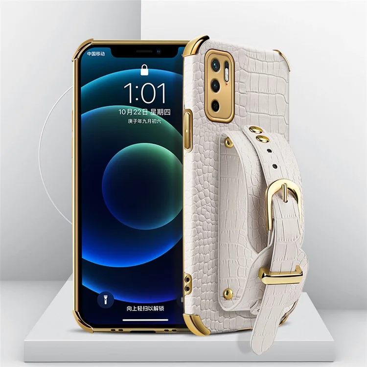 Étui de Téléphone Revêtu de Cuir PU à Texture de Crocodile Découpé avec Précision 6D pour Xiaomi Redmi Note 10 5G/Poco M3 Pro 4G/Poco M3 Pro 5G - Blanc