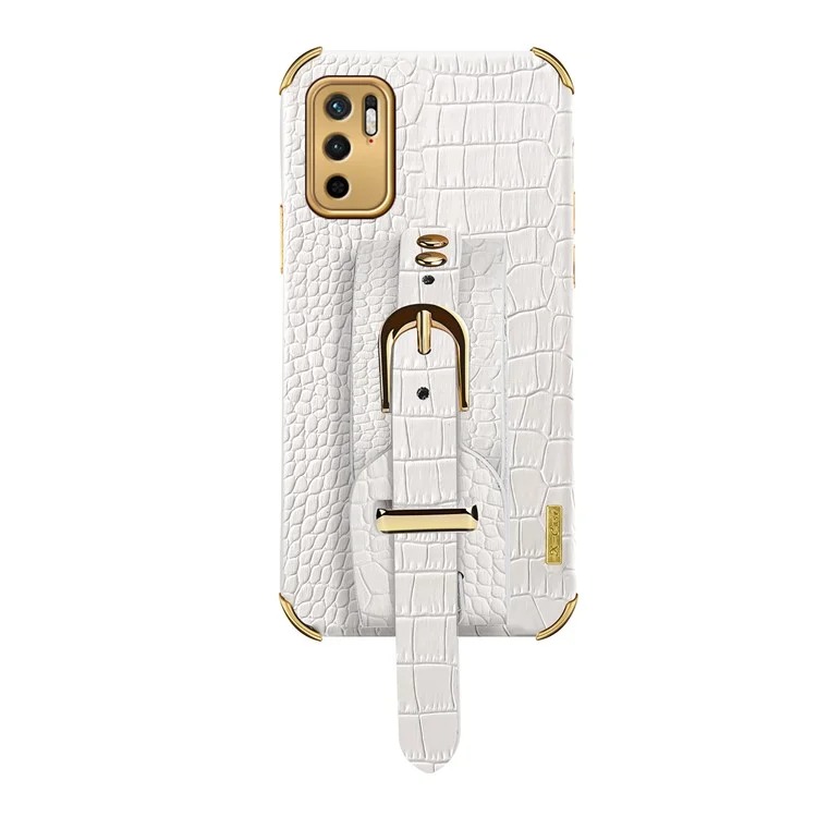 Étui de Téléphone Revêtu de Cuir PU à Texture de Crocodile Découpé avec Précision 6D pour Xiaomi Redmi Note 10 5G/Poco M3 Pro 4G/Poco M3 Pro 5G - Blanc