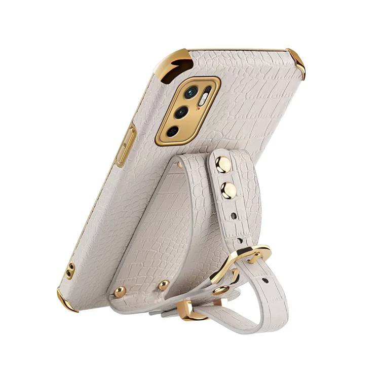 Étui de Téléphone Revêtu de Cuir PU à Texture de Crocodile Découpé avec Précision 6D pour Xiaomi Redmi Note 10 5G/Poco M3 Pro 4G/Poco M3 Pro 5G - Blanc
