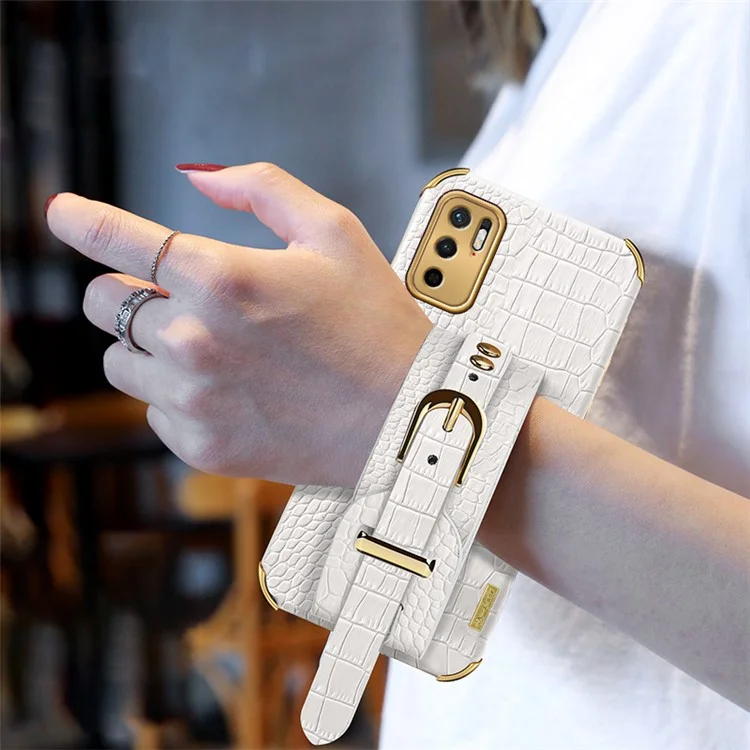 Étui de Téléphone Revêtu de Cuir PU à Texture de Crocodile Découpé avec Précision 6D pour Xiaomi Redmi Note 10 5G/Poco M3 Pro 4G/Poco M3 Pro 5G - Blanc