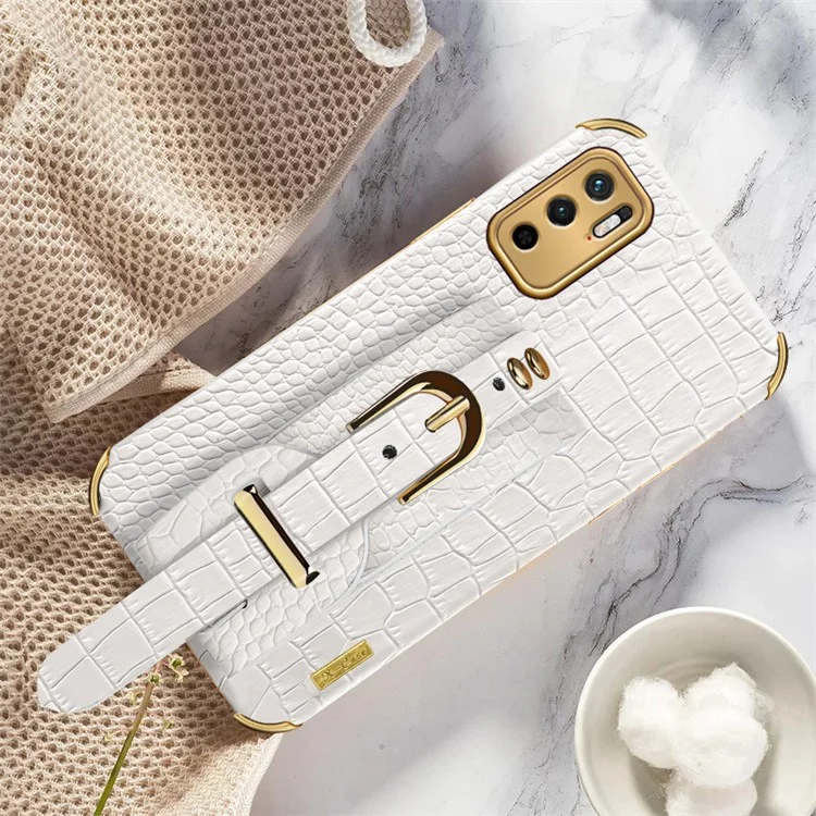 Étui de Téléphone Revêtu de Cuir PU à Texture de Crocodile Découpé avec Précision 6D pour Xiaomi Redmi Note 10 5G/Poco M3 Pro 4G/Poco M3 Pro 5G - Blanc