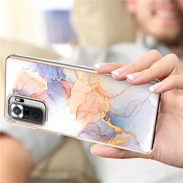 For Xiaomi Redmi Note 10 Pro Max / Note 10 Pro (Global) / (India) TPU Cases IMD Pattern Electroplating Soft Phone Back Cover - Milky Way Marble White