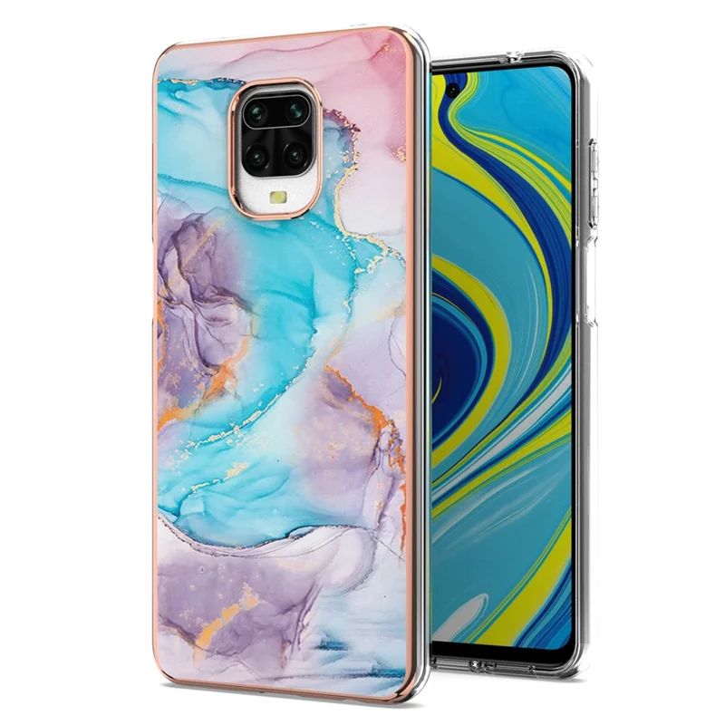 For Xiaomi Redmi Note 9S / Redmi Note 9 Pro / Redmi Note 9 Pro Max TPU Cases IMD Pattern Electroplating Soft Phone Back Cover - Milky Way Marble Blue
