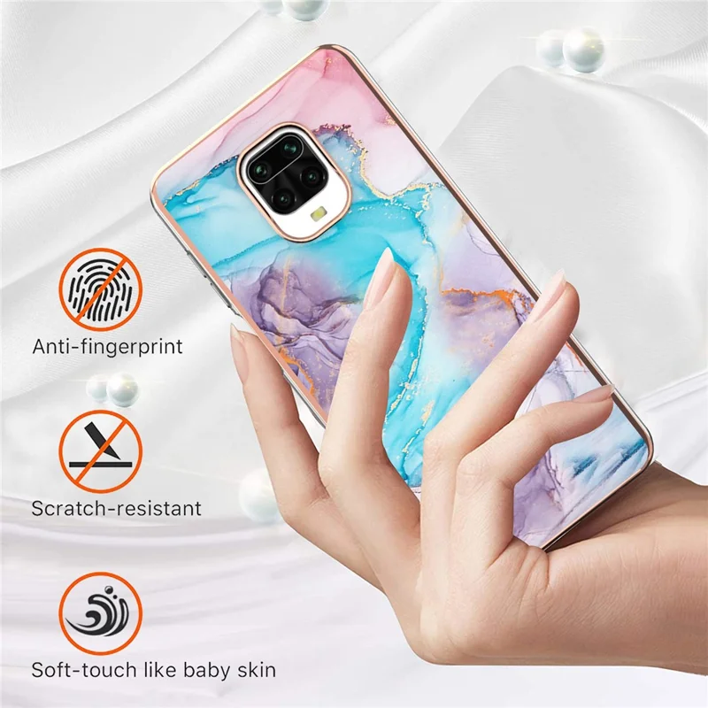 For Xiaomi Redmi Note 9S / Redmi Note 9 Pro / Redmi Note 9 Pro Max TPU Cases IMD Pattern Electroplating Soft Phone Back Cover - Milky Way Marble Blue