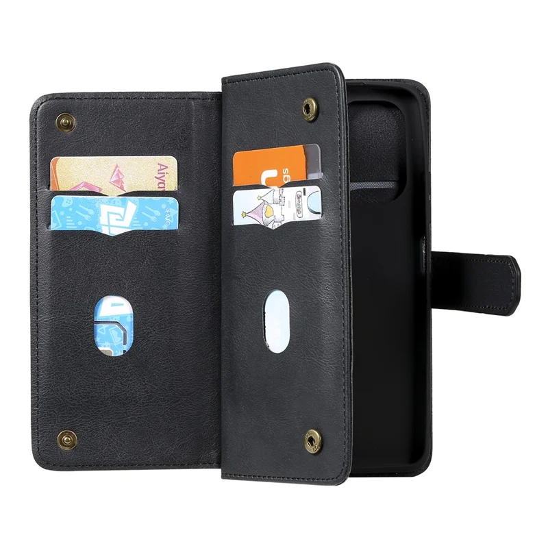 Multi-function 10 Card Slots Wallet Shell for Xiaomi Redmi K40/K40 Pro/Poco F3 Case - Black