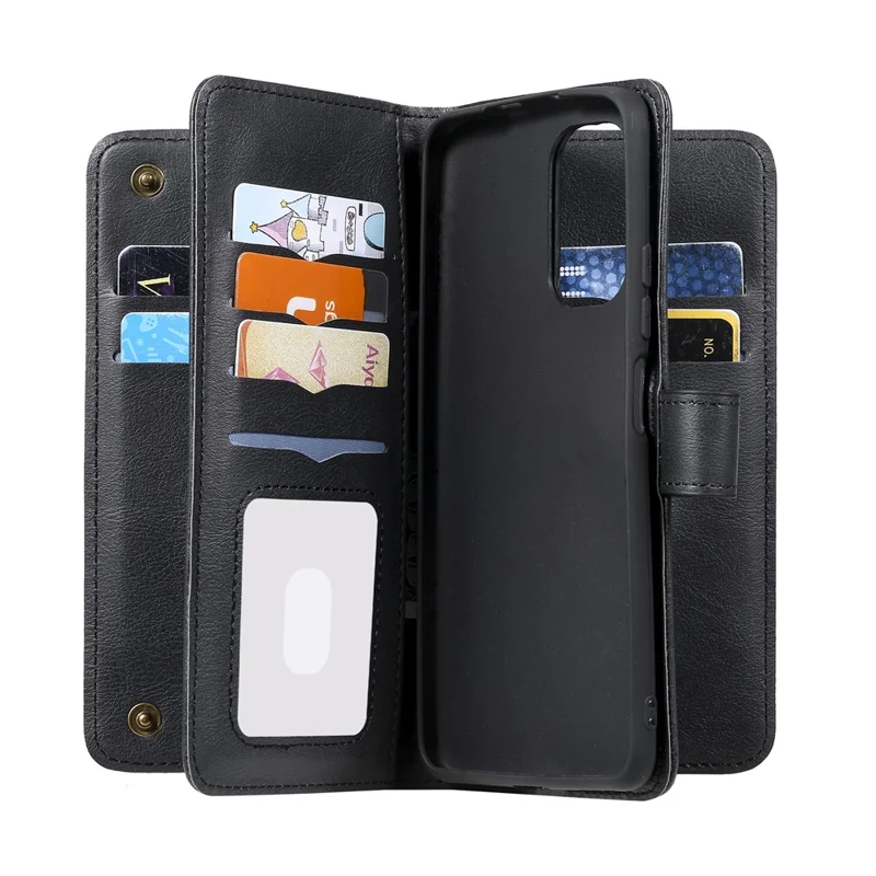 Multi-function 10 Card Slots Wallet Shell for Xiaomi Redmi K40/K40 Pro/Poco F3 Case - Black