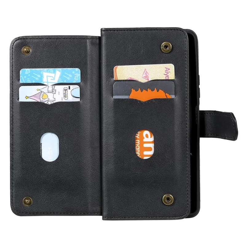 Multi-function 10 Card Slots Wallet Shell for Xiaomi Redmi K40/K40 Pro/Poco F3 Case - Black