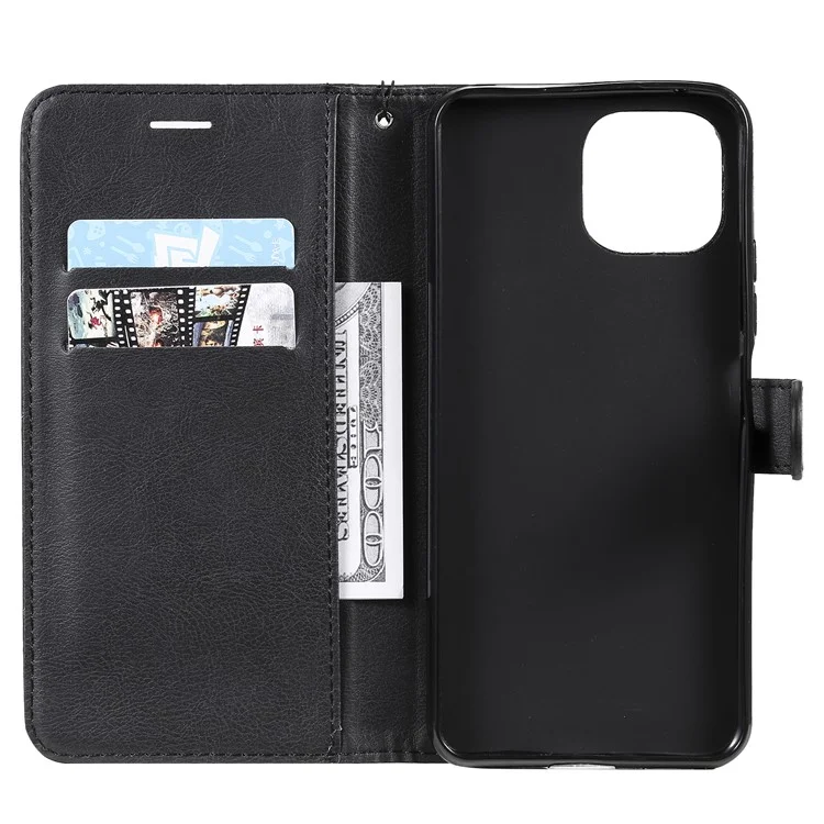 For Xiaomi Mi 11 Lite 4G / 5G  / 11 Lite 5G NE Case Solid Color Leather Mobile Cover Wallet Stand with Strap - Black