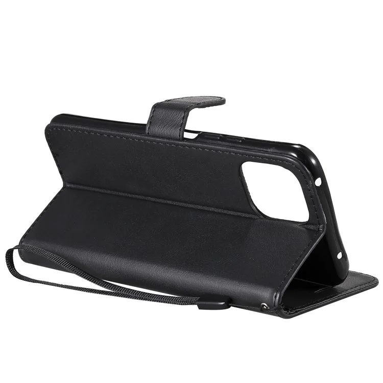 For Xiaomi Mi 11 Lite 4G / 5G  / 11 Lite 5G NE Case Solid Color Leather Mobile Cover Wallet Stand with Strap - Black