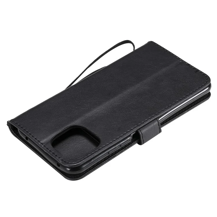For Xiaomi Mi 11 Lite 4G / 5G  / 11 Lite 5G NE Case Solid Color Leather Mobile Cover Wallet Stand with Strap - Black