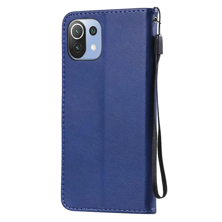 For Xiaomi Mi 11 Lite 4G / 5G  / 11 Lite 5G NE Case Solid Color Leather Mobile Cover Wallet Stand with Strap - Blue
