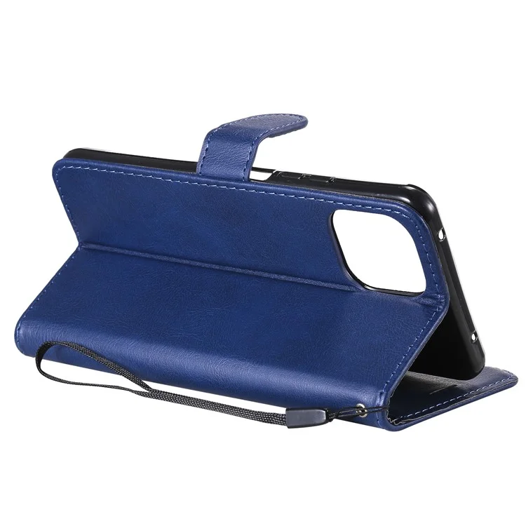 For Xiaomi Mi 11 Lite 4G / 5G  / 11 Lite 5G NE Case Solid Color Leather Mobile Cover Wallet Stand with Strap - Blue