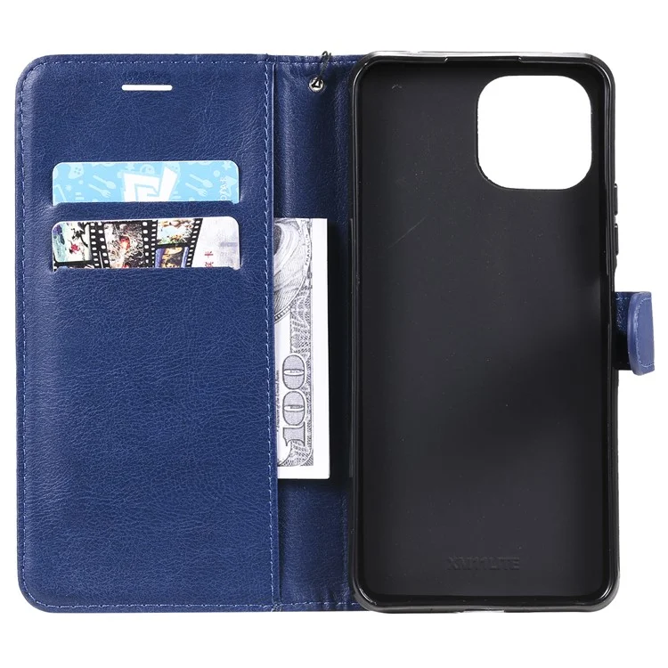 For Xiaomi Mi 11 Lite 4G / 5G  / 11 Lite 5G NE Case Solid Color Leather Mobile Cover Wallet Stand with Strap - Blue