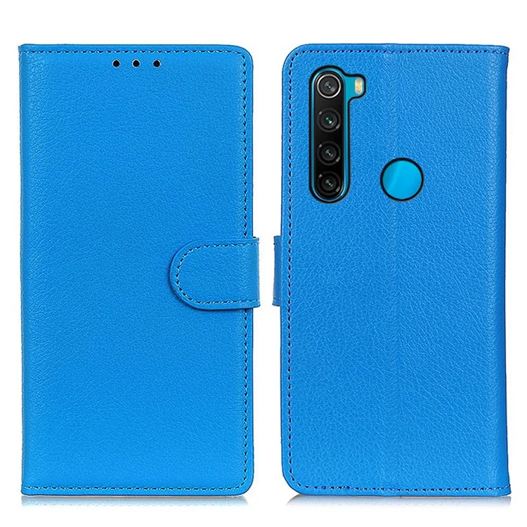 Полная защитная классическая кожа личи текстуру Wallet Design Stand Case для Xiaomi Redmi Note 8 2021 - синий