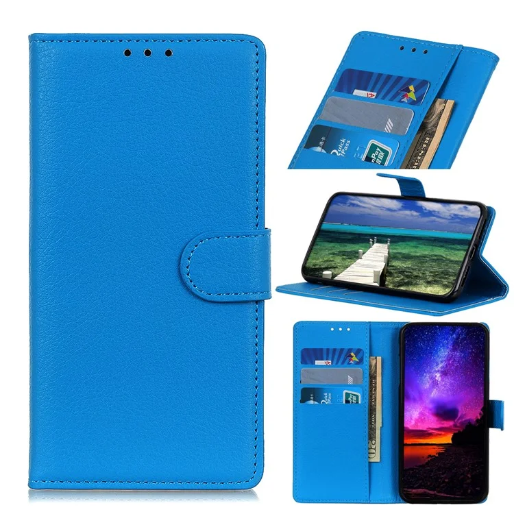 Полная защитная классическая кожа личи текстуру Wallet Design Stand Case для Xiaomi Redmi Note 8 2021 - синий