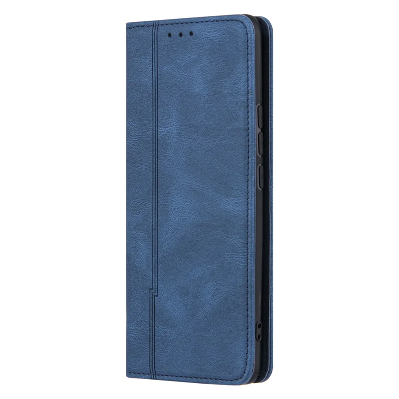 Skin-Feeling Auto-absorbed Lines Leather Wallet Stand Phone Case for Xiaomi Mi 11 Lite 4G / 5G /11 Lite 5G NE - Blue