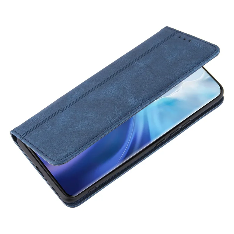 Skin-Feeling Auto-absorbed Lines Leather Wallet Stand Phone Case for Xiaomi Mi 11 Lite 4G / 5G /11 Lite 5G NE - Blue