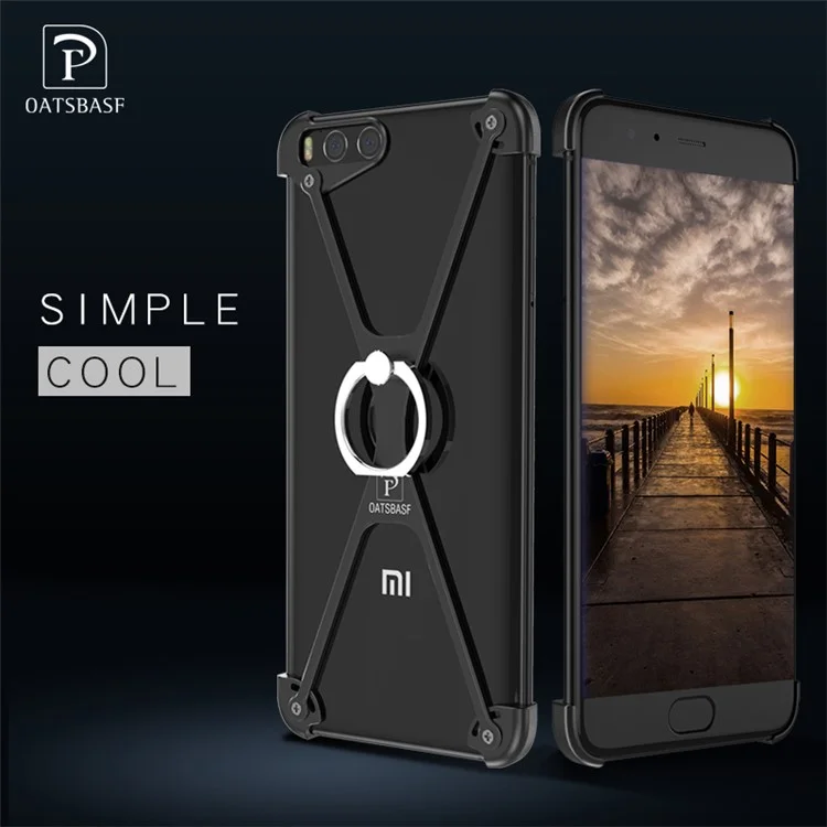 For Xiaomi Mi 6 OATSBASF Aviation Aluminum Alloy Protection Case with O-Ring Kickstand - Black