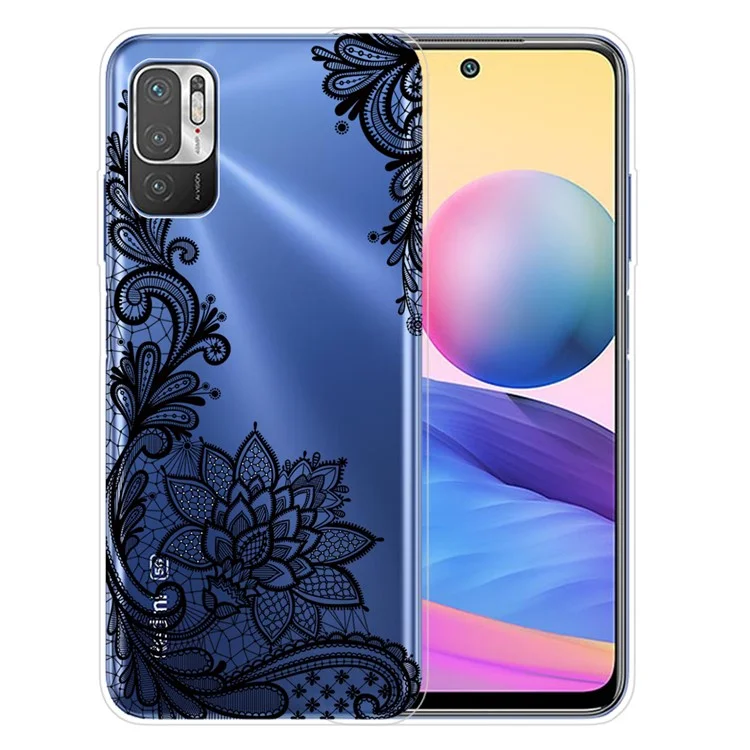 Full Coverage Shockproof Anti-Scratch Soft TPU Phone Cover with Pattern Printing Design for Xiaomi Poco M3 Pro 5G / 4G / Redmi Note 10 5G - Lace Flower