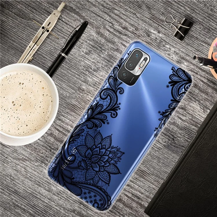 Full Coverage Shockproof Anti-Scratch Soft TPU Phone Cover with Pattern Printing Design for Xiaomi Poco M3 Pro 5G / 4G / Redmi Note 10 5G - Lace Flower