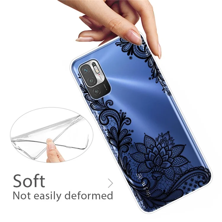 Full Coverage Shockproof Anti-Scratch Soft TPU Phone Cover with Pattern Printing Design for Xiaomi Poco M3 Pro 5G / 4G / Redmi Note 10 5G - Lace Flower