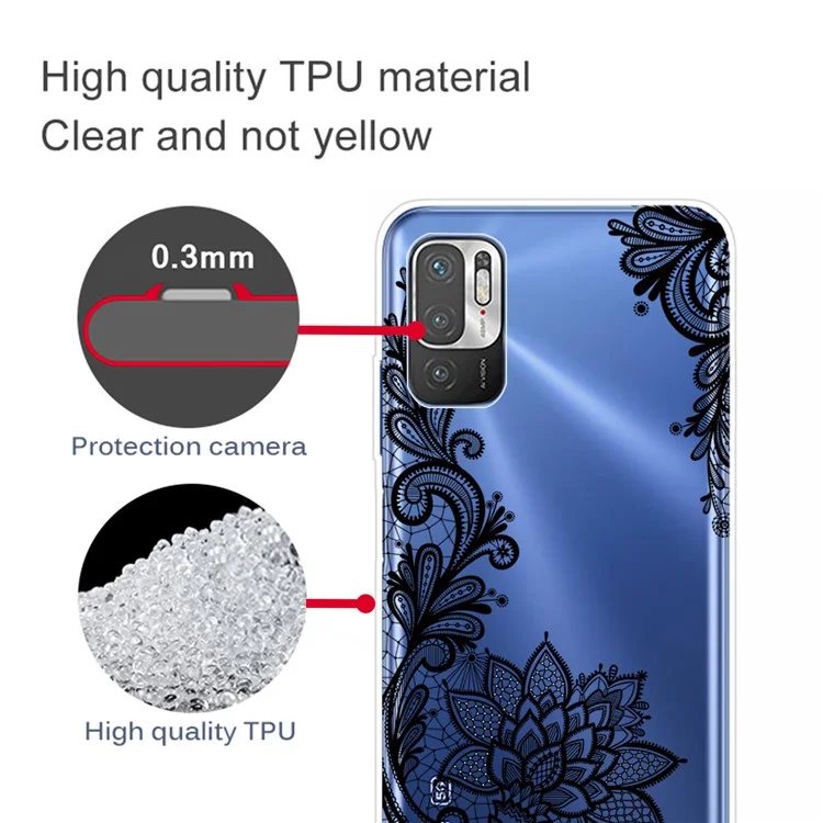 Full Coverage Shockproof Anti-Scratch Soft TPU Phone Cover with Pattern Printing Design for Xiaomi Poco M3 Pro 5G / 4G / Redmi Note 10 5G - Lace Flower