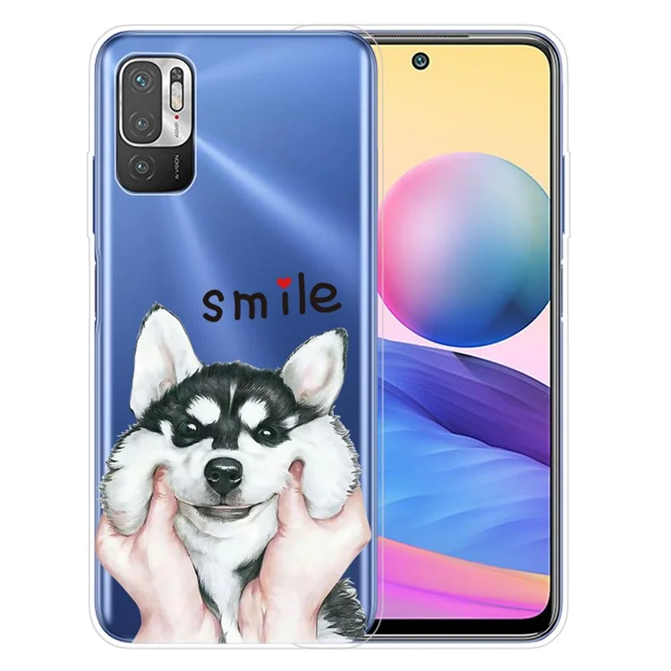 Capa de Telefone Macia TPU Antirrisco Resistente a Impactos com Estampa para Xiaomi Poco M3 Pro 5G / 4G / Redmi Note 10 5G - Husky Dog