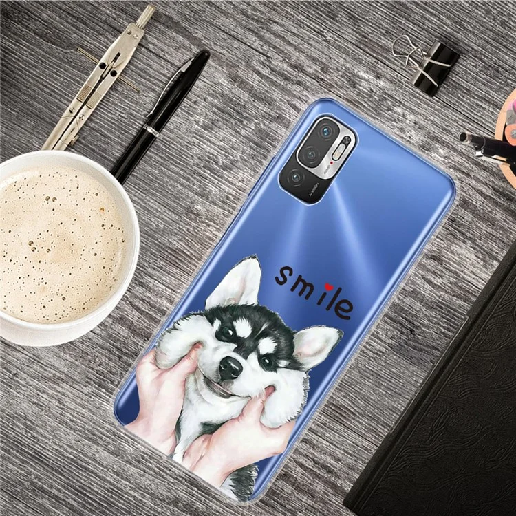 Capa de Telefone Macia TPU Antirrisco Resistente a Impactos com Estampa para Xiaomi Poco M3 Pro 5G / 4G / Redmi Note 10 5G - Husky Dog