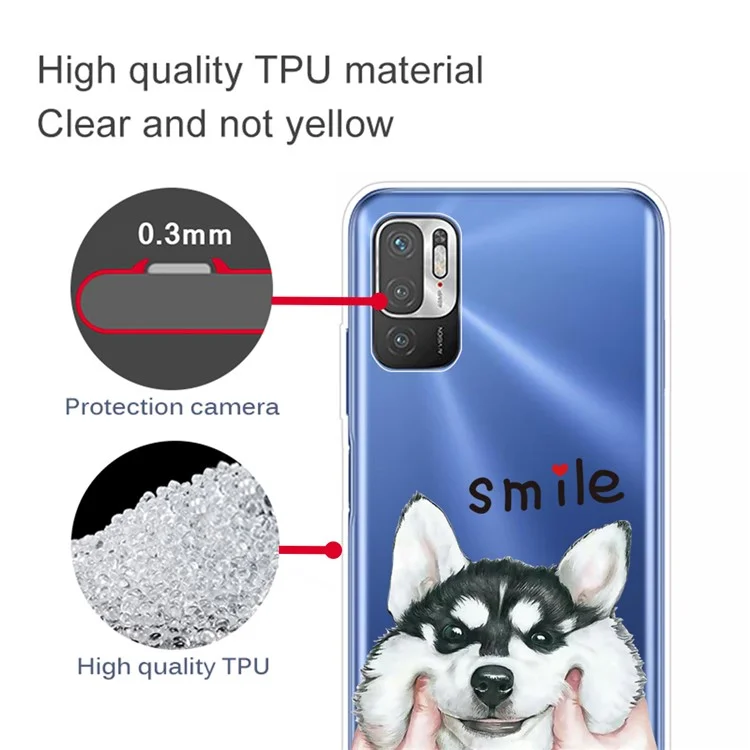 Capa de Telefone Macia TPU Antirrisco Resistente a Impactos com Estampa para Xiaomi Poco M3 Pro 5G / 4G / Redmi Note 10 5G - Husky Dog