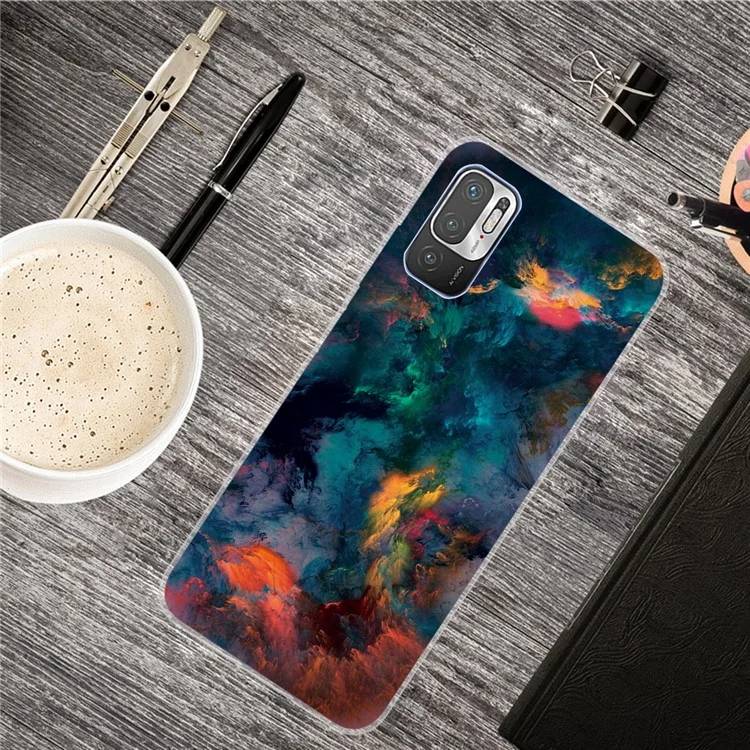 Protección antideslizante contra caídas con diseño de patrón de parachoques suave de TPU para Xiaomi Poco M3 Pro 5G / 4G / Redmi Note 10 5G - Nubes rosadas
