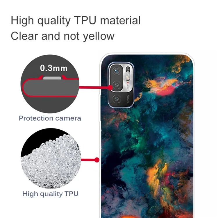 Protección antideslizante contra caídas con diseño de patrón de parachoques suave de TPU para Xiaomi Poco M3 Pro 5G / 4G / Redmi Note 10 5G - Nubes rosadas