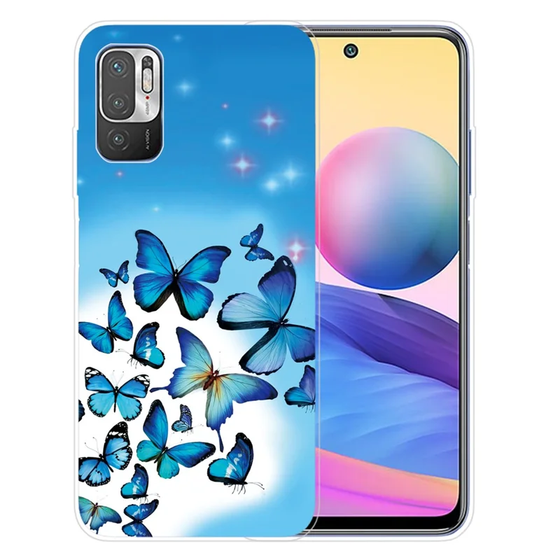 Anti-Slip Drop Protection with Soft TPU Bumper Pattern Design Case for Xiaomi Poco M3 Pro 5G / 4G / Redmi Note 10 5G - Blue Butterflies