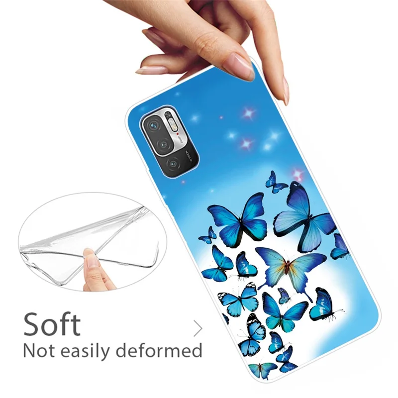 Anti-Slip Drop Protection with Soft TPU Bumper Pattern Design Case for Xiaomi Poco M3 Pro 5G / 4G / Redmi Note 10 5G - Blue Butterflies