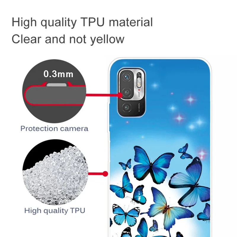 Anti-Slip Drop Protection with Soft TPU Bumper Pattern Design Case for Xiaomi Poco M3 Pro 5G / 4G / Redmi Note 10 5G - Blue Butterflies