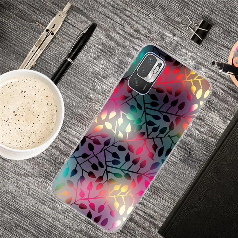 Anti-Slip Drop Protection with Soft TPU Bumper Pattern Design Case for Xiaomi Poco M3 Pro 5G / 4G / Redmi Note 10 5G - Treasures Leaves