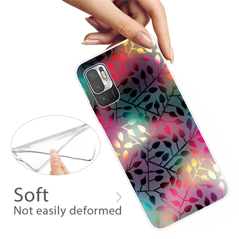 Anti-Slip Drop Protection with Soft TPU Bumper Pattern Design Case for Xiaomi Poco M3 Pro 5G / 4G / Redmi Note 10 5G - Treasures Leaves