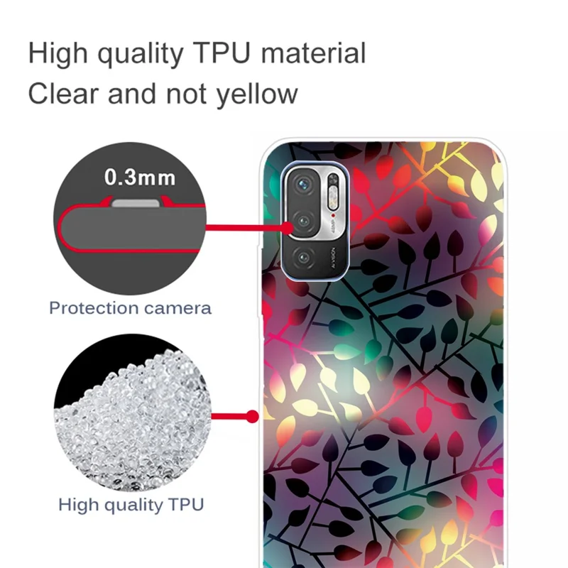 Anti-Slip Drop Protection with Soft TPU Bumper Pattern Design Case for Xiaomi Poco M3 Pro 5G / 4G / Redmi Note 10 5G - Treasures Leaves