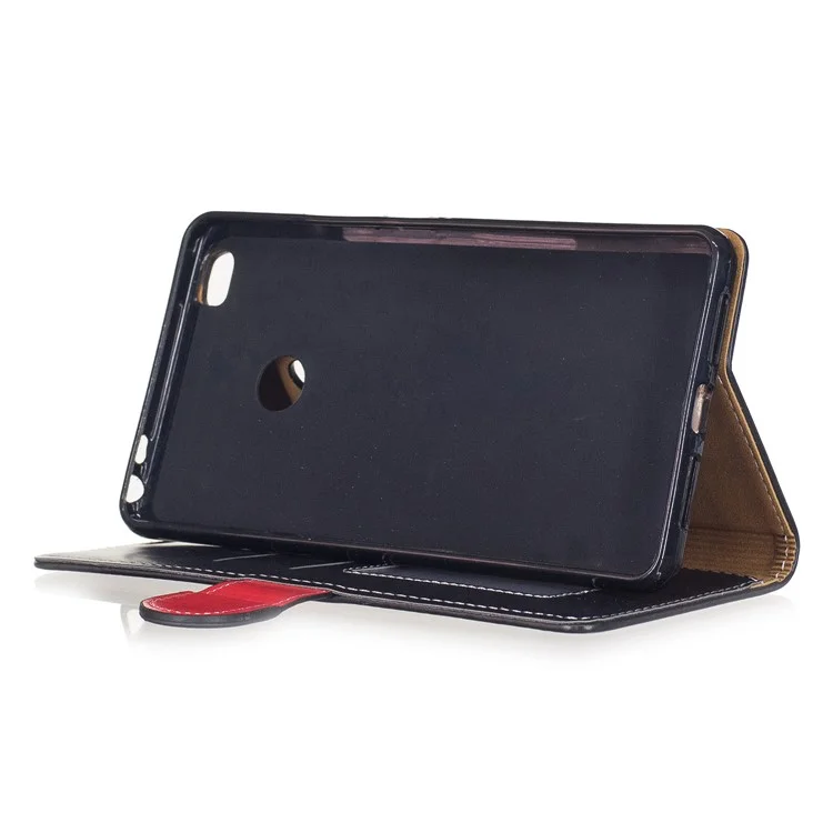 Elegant Series Leather Wallet Stand Flip Case with Strap for Xiaomi Mi Max 2 - Black