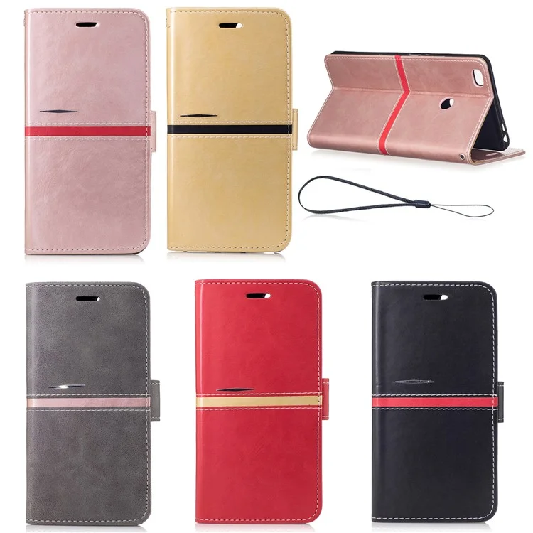 Elegant Series Leather Wallet Stand Flip Case with Strap for Xiaomi Mi Max 2 - Black