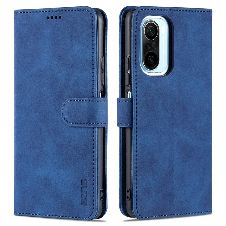 AZNS PU Leather Wallet Design All-round Protection Phone Stand Cover Case for Xiaomi Redmi K40/K40 Pro/Mi 11i/Poco F3 - Blue