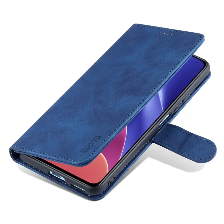 AZNS PU Leather Wallet Design All-round Protection Phone Stand Cover Case for Xiaomi Redmi K40/K40 Pro/Mi 11i/Poco F3 - Blue