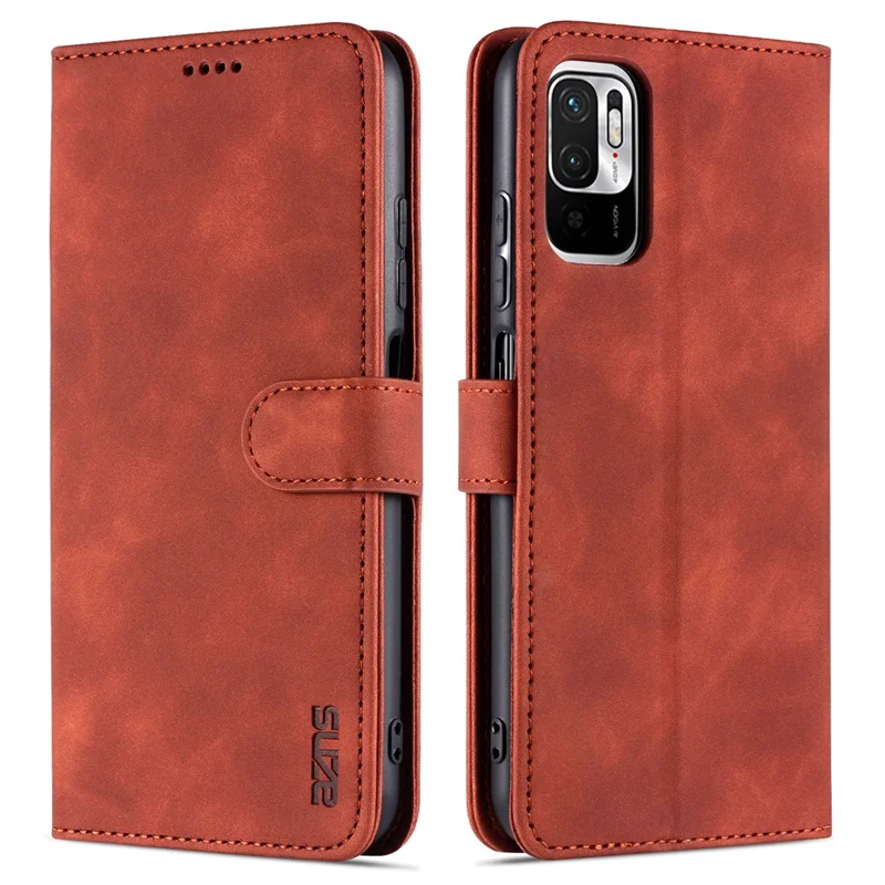 AZNS All-round Protection Wallet Design PU Leather Phone Stand Cover Case for Xiaomi Redmi Note 10 5G/Poco M3 Pro 4G/Poco M3 Pro 5G - Brown