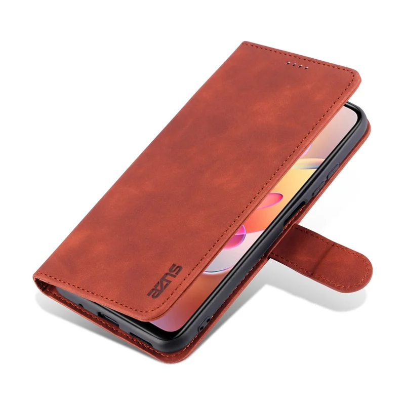 AZNS All-round Protection Wallet Design PU Leather Phone Stand Cover Case for Xiaomi Redmi Note 10 5G/Poco M3 Pro 4G/Poco M3 Pro 5G - Brown